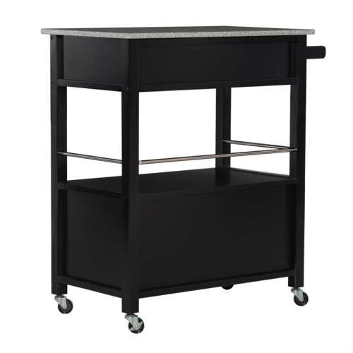 Linon Cameron Wood Granite Top Kitchen Cart in Black