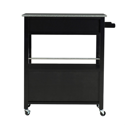 Linon Cameron Wood Granite Top Kitchen Cart in Black