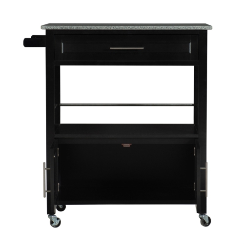 Linon Cameron Wood Granite Top Kitchen Cart in Black