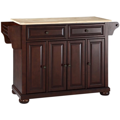 BOWERY HILL  Natural Wood Top Kitchen Island In In Mahogany