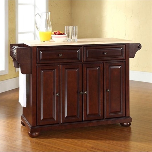 Bowery Hill Natural Wood Top Kitchen Island in Mahogany