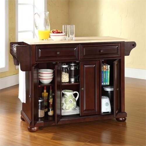 Bowery Hill Natural Wood Top Kitchen Island in Mahogany