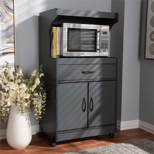 Baxton Studio Tannis Microwave Stand in Dark Grey