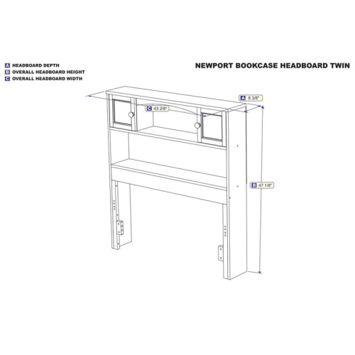 AFI Newport Twin Solid Wood Bookcase Headboard with Device Charger in Walnut