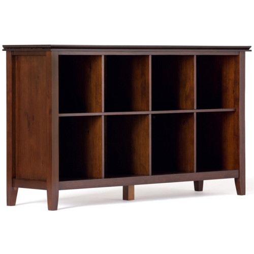 Simpli Home Artisan Wood 57" Transitional 8 Cube Sofa Table in Russet Brown
