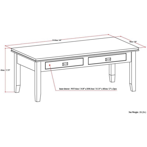 Simpli Home Artisan Wood 46" Rectangle Transitional Coffee Table in Russet Brown