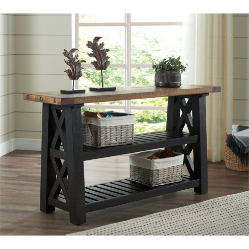 Bowery Hill Transitional 55" Solid Wood Sofa Table Black Stain and Natural