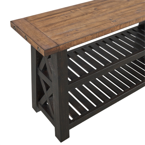 Bowery Hill Transitional 55" Solid Wood Sofa Table Black Stain and Natural