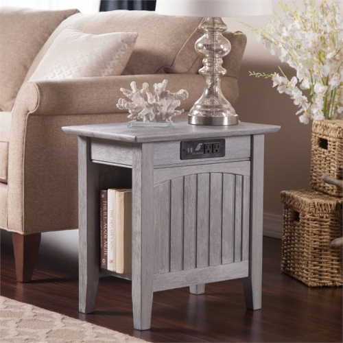 AFI Nantucket Side Table with Charger in Driftwood Gray
