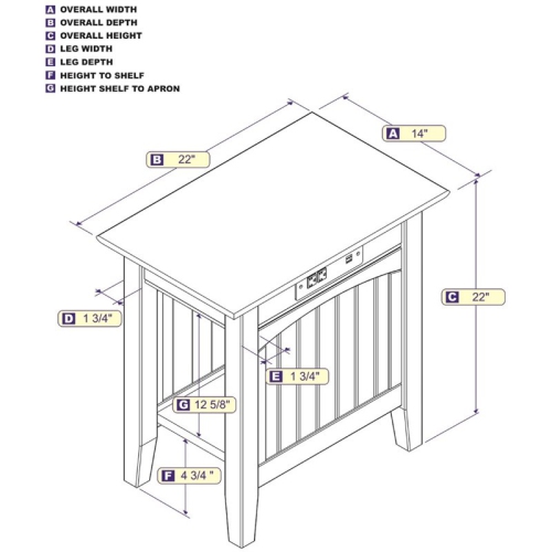 AFI Nantucket Side Table with Charger in Driftwood Gray