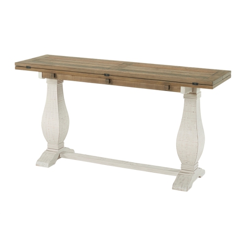 BOWERY HILL  Farmhouse Solid Wood Flip Top Sofa Table White Stain And Natural