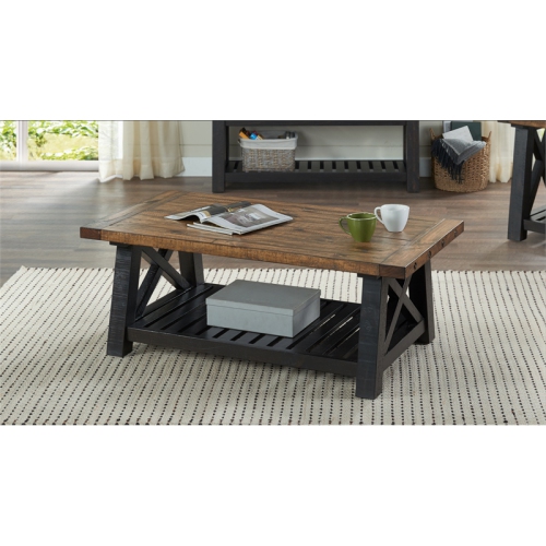 Bowery Hill 50" Solid Wood Coffee Table Black Stain and Natural
