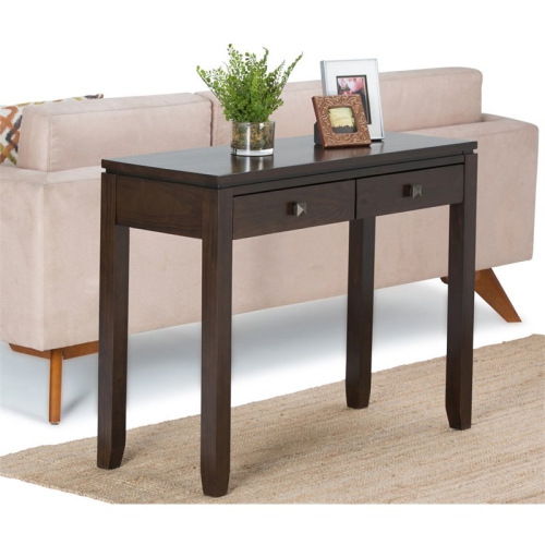 Simpli Home Cosmopolitan Solid Wood Console Table with 2 Drawers Mahogany Brown