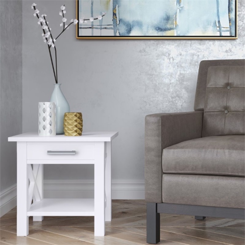 Simpli Home Kitchener 21" Square Contemporary Solid Wood End Table in White