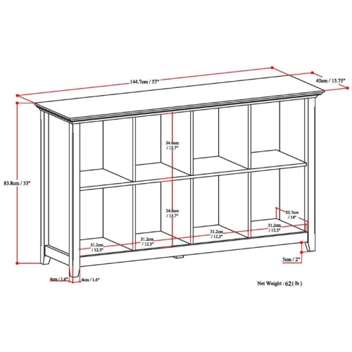 Console en bois massif avec 8 cubes de rangement Amherst de Simpli Home - Brun noyer