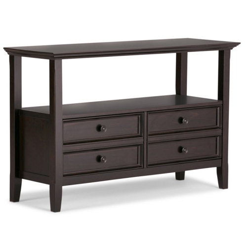 SIMPLI HOME  Amherst Solid Wood Console Table With Storage Drawers Hickory Brown