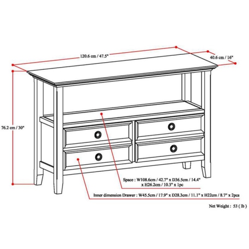 Simpli Home Amherst Solid Wood Console Table with Storage Drawers Hickory Brown