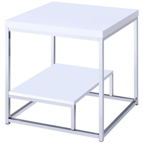 STEVE SILVER COMPANY  Steve Silver Lucia 24" Square End Table In And Chrome Metal In White