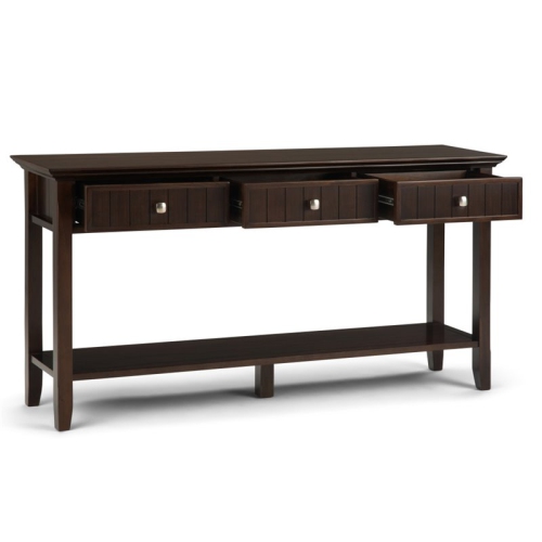 Simpli Home Acadian Wood 60" Transitional Console Sofa Table in Brunette Brown