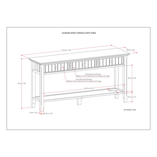 Simpli Home Acadian Wood 60" Transitional Console Sofa Table in Brunette Brown