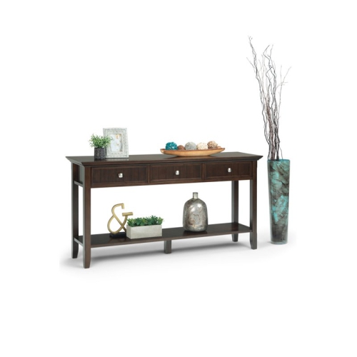Simpli Home Acadian Wood 60" Transitional Console Sofa Table in Brunette Brown