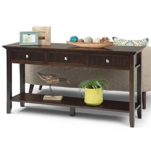 Simpli Home Acadian Wood 60" Transitional Console Sofa Table in Brunette Brown