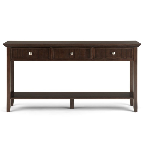 Simpli Home Acadian Wood 60" Transitional Console Sofa Table in Brunette Brown
