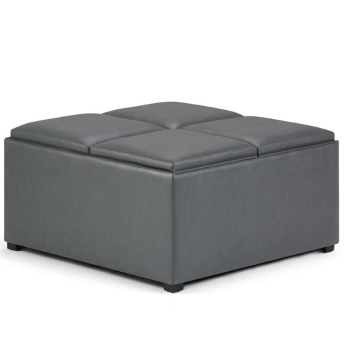 SIMPLI HOME  Avalon Square Faux Leather Ottoman In Stone Gray