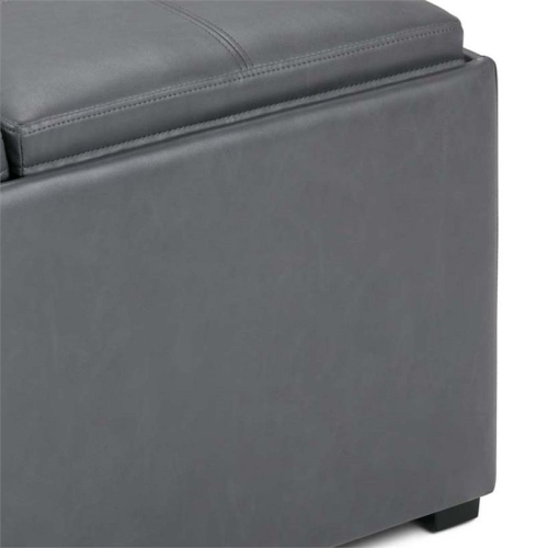 Simpli Home Avalon Square Faux Leather Ottoman in Stone Gray