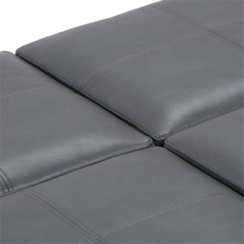 Simpli Home Avalon Square Faux Leather Ottoman in Stone Gray