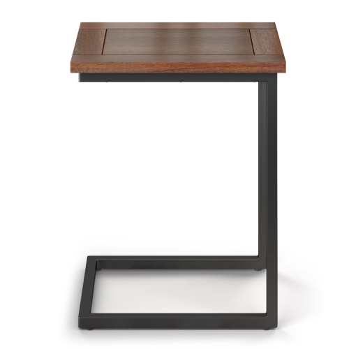 Simpli Home Skyler 20" Metal C Side Table with Wood Top in Dark Cognac Brown