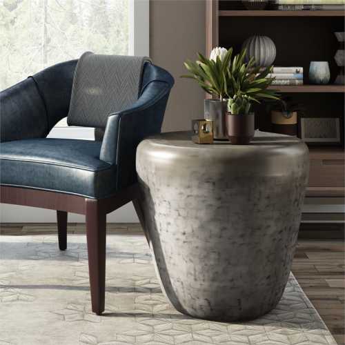 Simpli Home Garvy Industrial 20 " Metal Accent Side Table in Antique Silver