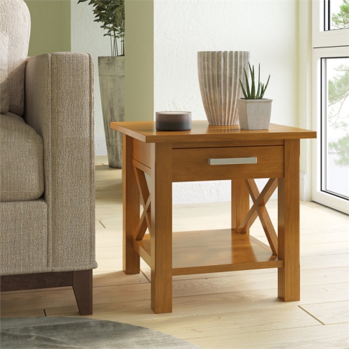 Simpli Home Kitchener Solid Wood Square End Table in Light Golden Brown
