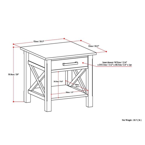 Simpli Home Kitchener Solid Wood Square End Table in Light Golden Brown