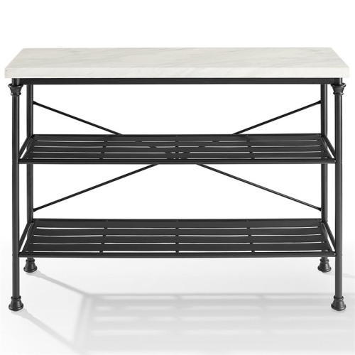 Bowery Hill Mid-Century Faux Marble Top Console Table in Matte Black