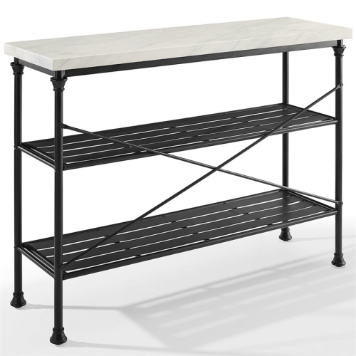 Bowery Hill Mid-Century Faux Marble Top Console Table in Matte Black