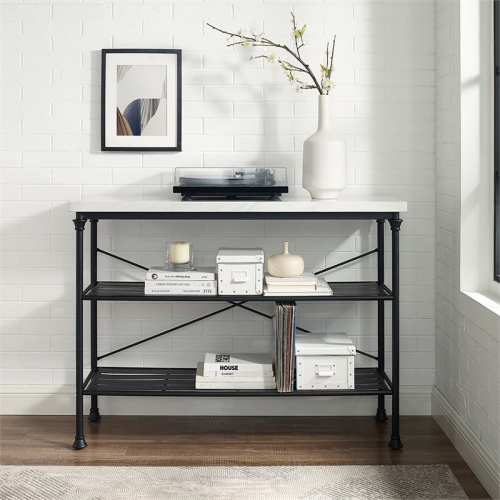 Bowery Hill Mid-Century Faux Marble Top Console Table in Matte Black