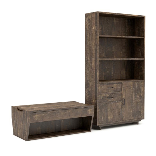 Furniture of America Edwards Wood 2-Piece Coffee Table and Bookcase Set in Oak