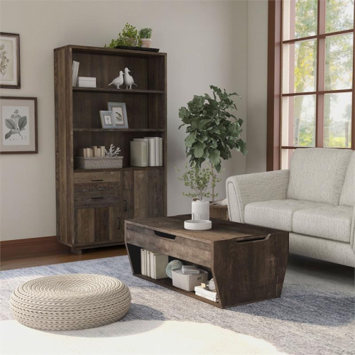 Furniture of America Edwards Wood 2-Piece Coffee Table and Bookcase Set in Oak