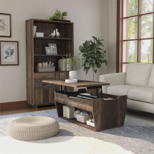 Furniture of America Edwards Wood 2-Piece Coffee Table and Bookcase Set in Oak