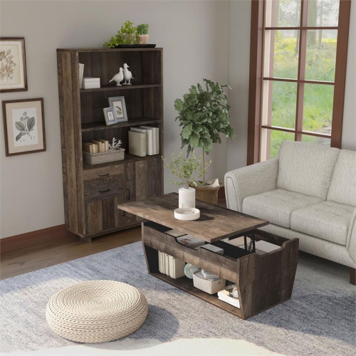 Furniture of America Edwards Wood 2-Piece Coffee Table and Bookcase Set in Oak
