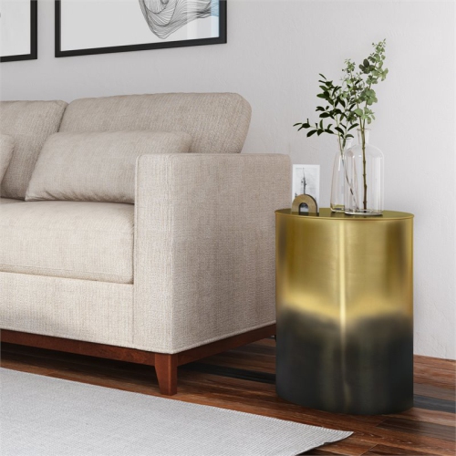 Simpli Home Curtis Industrial 16 " Metal Metal Cylinder Accent Table in Ombre Black- Gold