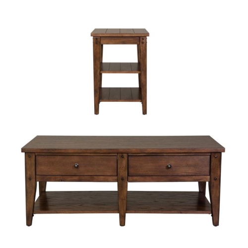 LIBERTY FURNITURE  2 Piece Coffee Table And Tier Side Table Set In Oak