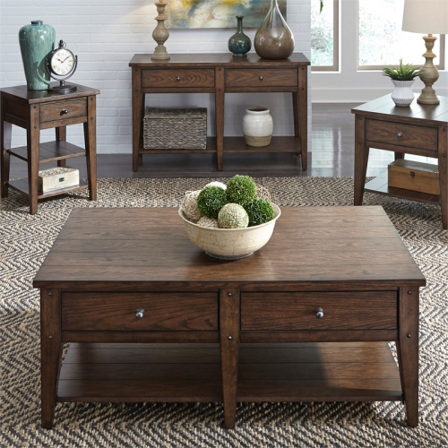 2 Piece Coffee Table and Tier Side Table Set in Oak
