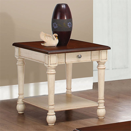 white and brown accent table