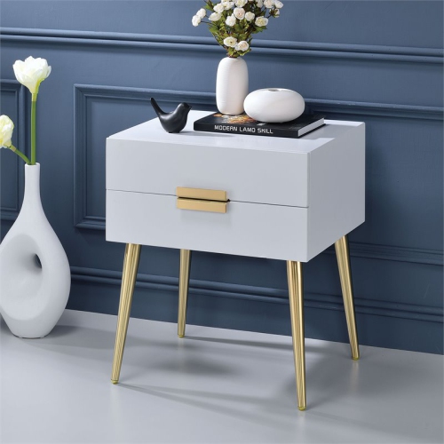 Bowery Hill End Table in White and Gold