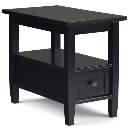 SIMPLI HOME  Warm Shaker Wood 14" Rectangle Transitional Narrow Side Table In Black This nice-looking end table is solid and reasonably easy to assemble (for a table that has a drawer)