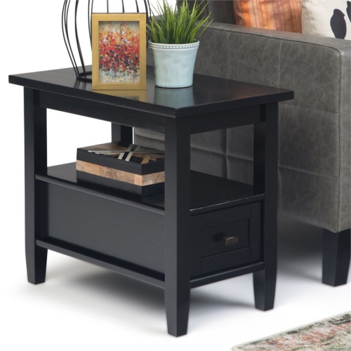 Simpli Home Warm Shaker Wood 14" Rectangle Transitional Narrow Side Table in Black