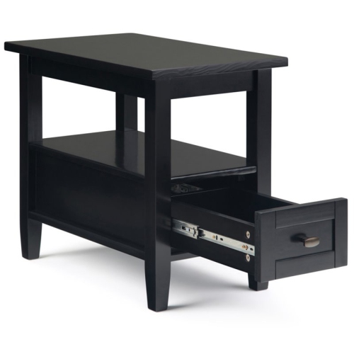 Simpli Home Warm Shaker Wood 14" Rectangle Transitional Narrow Side Table in Black