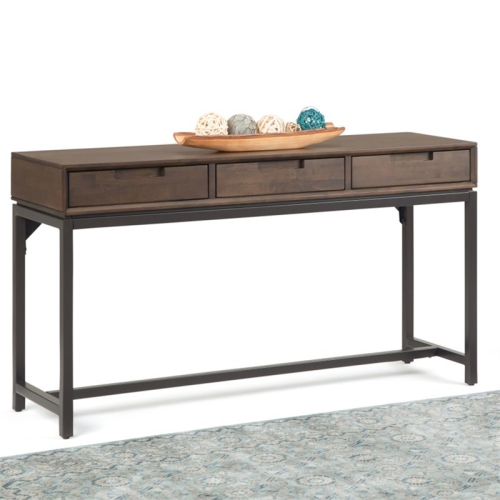Banting 54" W SOLID HARDWOOD and Metal Industrial Console Table in Walnut Brown